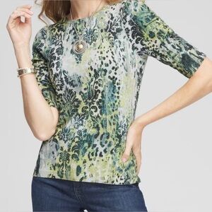 Chico's Green and Black Short Sleeve Top XL